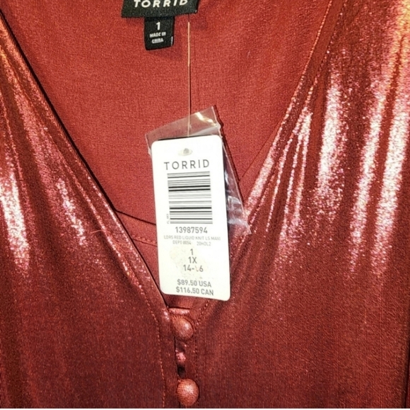 🍁🍂Nwt Torrid 1x Red Liquid Knit Tea Length Dress - Picture 4 of 5